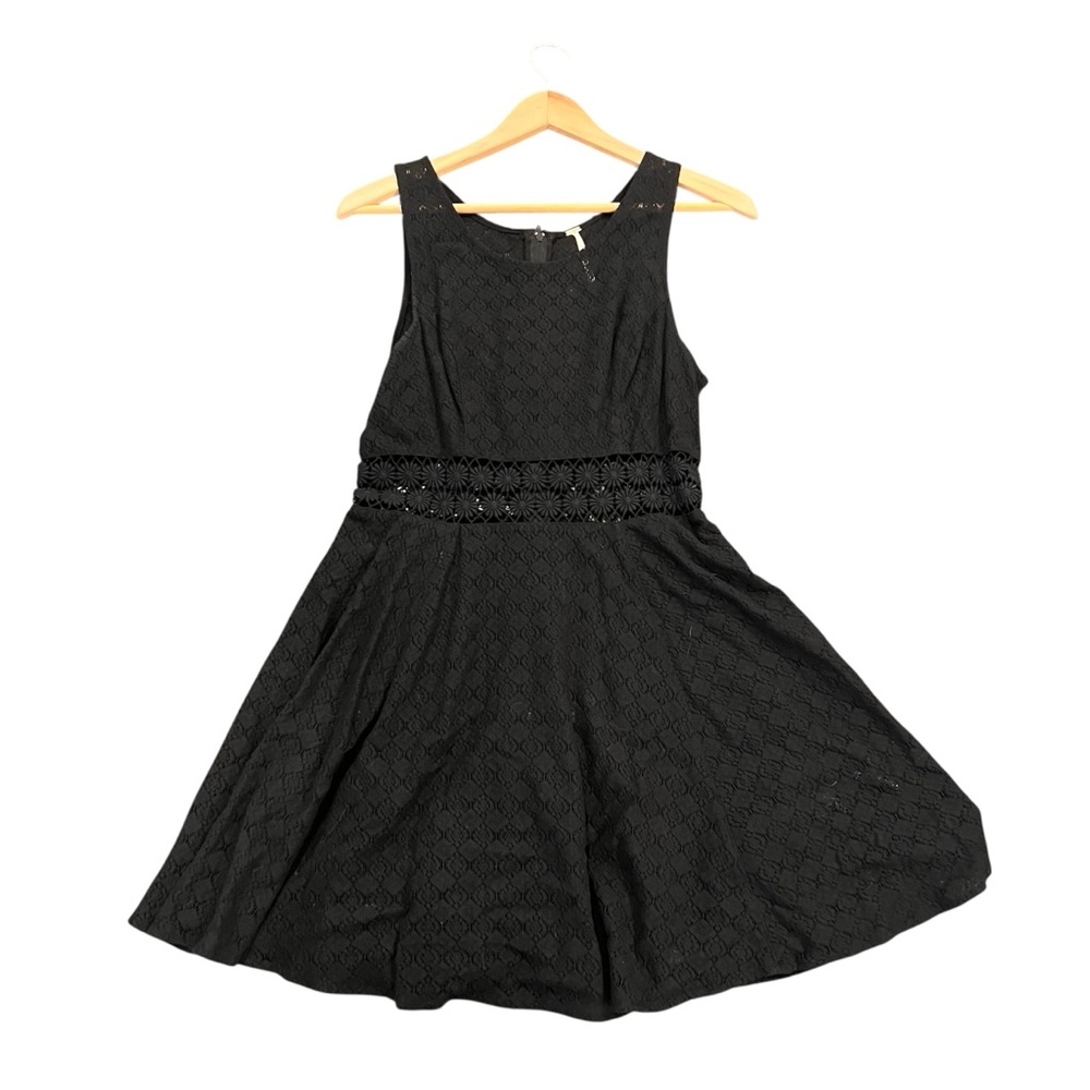 Free People Black Lace Daisy Waist Skater Dress Crochet Cutout Mini Boho Size